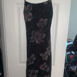 Mid Black Dress With Floral Design